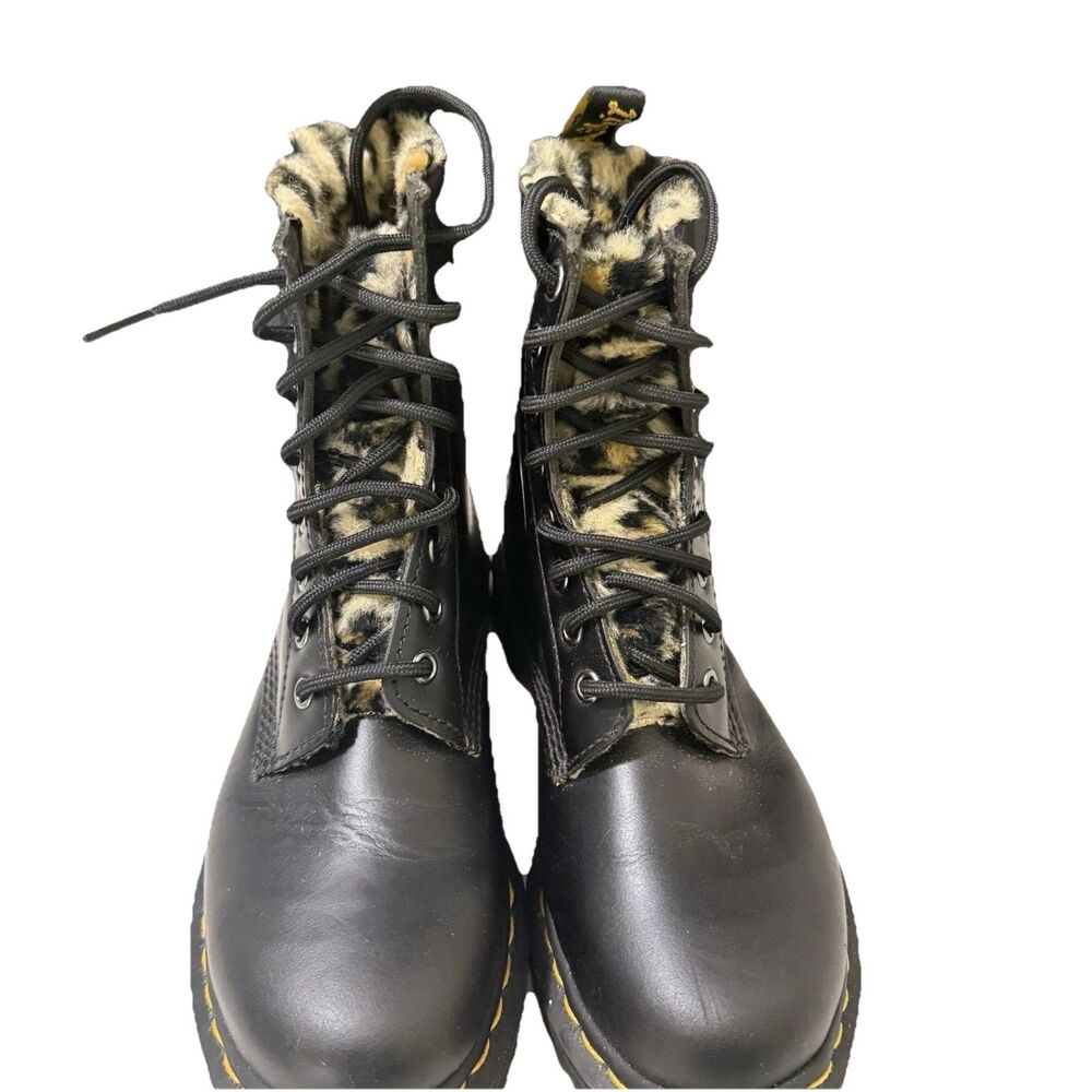 Dr Martens 1460 Serena Black Leopard Faux Fur  Combat Boots Women’s 7 Lace Up - Picture 3 of 11